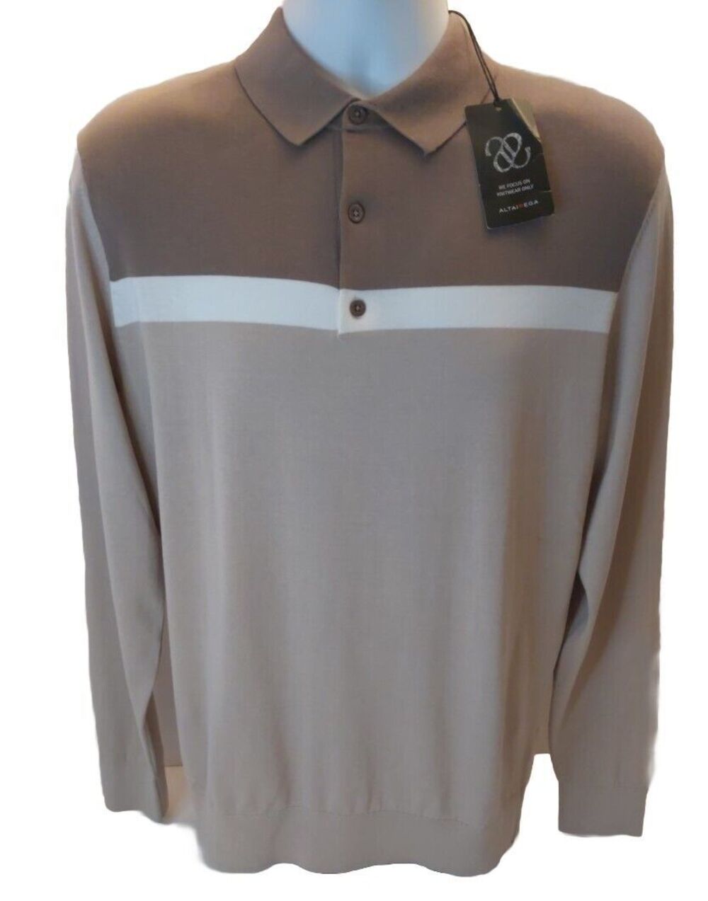 Altairega Mens Quarter Button Pull Over Lightweight Knitwear Sweater M tan NWT